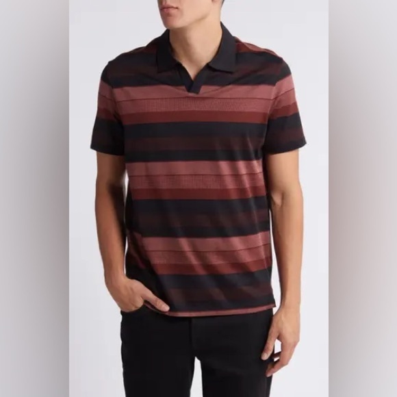 Robert Barakett Fincastle Stripe Johnny Collar Polo Small Cabernet Cotton - Picture 1 of 6